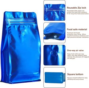 Bolsas de café doradas con válvula (16 oz, 1 lb), bolsas de pie, válvula de desgasificación con ventilación resellable, cinta de fácil apertura, bolsas de almacenamiento de alimentos - Product Image 3