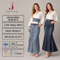 Joydressing Vente en gros Ensemble 2 pièces pour femmes, haut blanc à col en V et jupe longue en jean sirène taille haute, prix d'usine