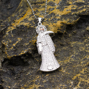 Collar con colgante <span class=keywords><strong>de</strong></span> plata <span class=keywords><strong>de</strong></span> ley 925 auténtica, colgante <span class=keywords><strong>de</strong></span> <span class=keywords><strong>muerte</strong></span> Santa, joyería Punk antigua Retro <span class=keywords><strong>de</strong></span> plata tailandesa para hombre - Product Image 2