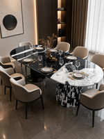 Table ovale en marbre naturel blanc-noir 100*250, colonnes romaines, personnalisable par le fabricant, moderne, pour salle à manger/appartement/bureau