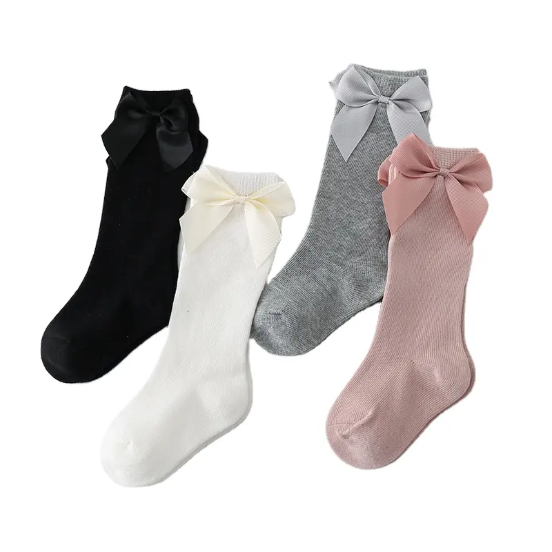 Ins Baby Girls Knee High Socks Kids Toddler Big Bow Cotton Mid Sock For Little Girl Tube Socks