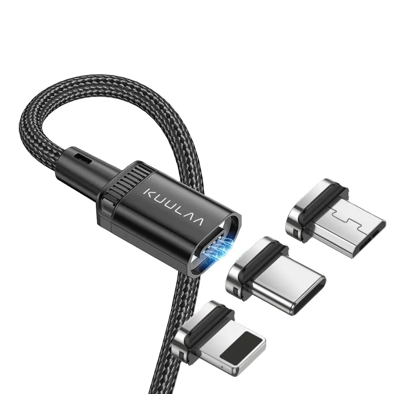 KUULAA 2021 New Cargador Imantado Nylon Usb Connector Charger Type C Cable 3.0 Cable Usb Micro 3 In 1 Magnetic Charging Cable