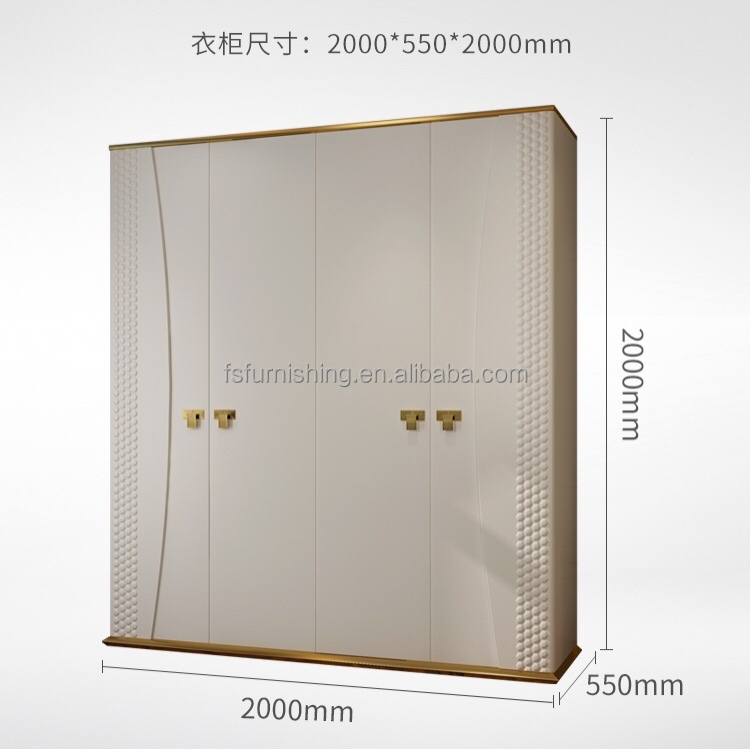 FO1104 Luxury leather veneered contemporary bedroom furniture modern 4 door Wardrobe