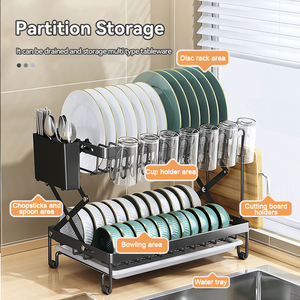 Égouttoir à vaisselle mural double niveau réglable en hauteur pour cuisine, avec <span class=keywords><strong>support</strong></span> pour baguettes et tasses - Product Image 2