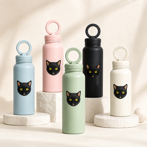 Botella de Agua de Viaje de Acero Inoxidable con Estampado de Dibujos Animados de Gatitos Personalizada, Libre de BPA, Aislamiento Térmico de 12-24 Horas, Tapa con Anillo Magnético - Product Image 5