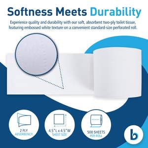 กระดาษชำระแบบม้วนมาตรฐาน 2 ชั้น ขนาด 4.5" x 4.5" แพ็ค 96 ม้วน - Product Image 6