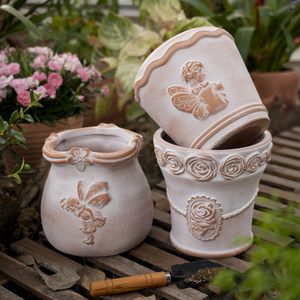 Винтажный набор керамических цветочных горшков с тиснением, декоративные садовые кашпо с рисунком лебедя и пчелы для использования в помещении и на улице - Product Image 5