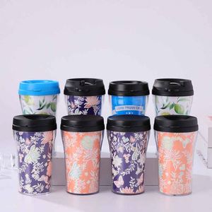 Floral Pattern <b>Reusable</b> Plastic Travel Cup With Hinged Lid For Outdoor Use - Product Image 1