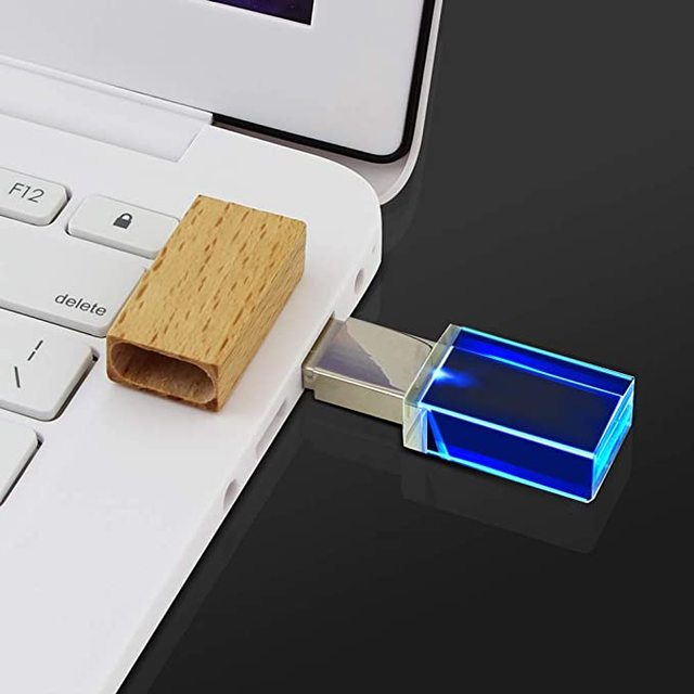 Wood With Crystal USB Flash Drive Light up Pen Drive Free Custom Logo Memory Stick With Wedding Box 8GB 16GB 32GB 64GB