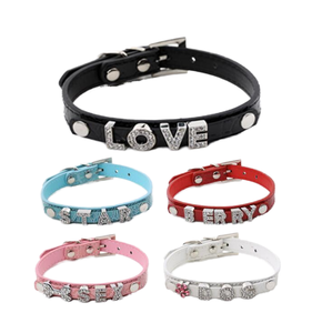 Rarewe kalung kerah hewan peliharaan DIY, kerah anjing kulit pribadi mewah dapat diatur berlian imitasi berkilau DIY kerah nama untuk anjing kucing - Product Image 4