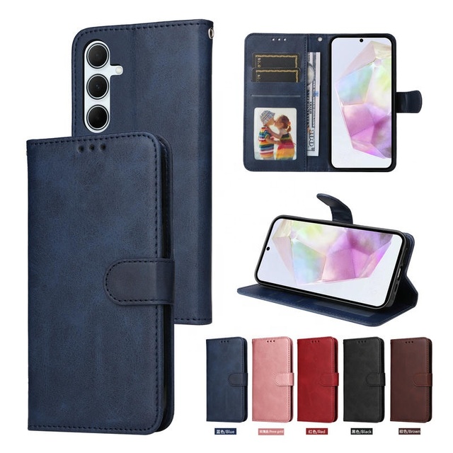 Card & Wallet Case Book Case for Samsung A56 Modern Folio Hoesje Bookcase Portemonnee Flip Case Pu Leather Mobile Wallet - Blue