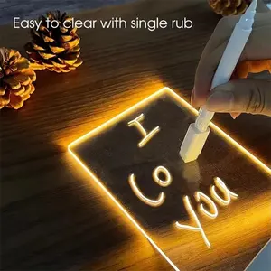 Diy LED Gift Blank 3d Creative Pen Rewrit Acrylic Note Board Led Night Light With Message Board Home Bar Shop Season Xmas Decor