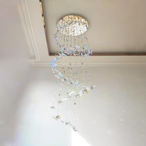 Có thể điều chỉnh chiều cao khách sạn cầu thang treo ánh sáng thiết kế nội thất Đèn chùm kính màu bướm giọt nước mưa xoắn ốc pha lê chuỗi - Product Image 1