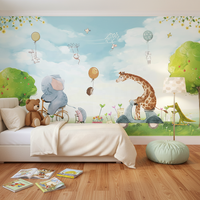 Murale murale autocollante imperméable et écologique pour chambre d'enfant, facile à poser, taille personnalisée, printemps, soleil vif, éléphant, girafe