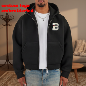 定制徽标刺绣连帽衫棉质抓绒厚重超大宽松版型拉链连帽衫男士运动连帽衫 - Product Image 1