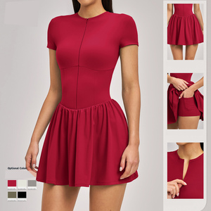 <span class=keywords><strong>Jupe</strong></span> de tennis respirante et légère effet seconde peau avec short intégré, design anti-exposition, poches, taille haute, robe de sport unie - Product Image 2