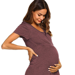 Vente en gros de pyjamas de <span class=keywords><strong>grossesse</strong></span> respirants en coton personnalisés vêtements de maternité pour femmes <span class=keywords><strong>robe</strong></span> de maternité en bambou pour femmes enceintes - Product Image 1