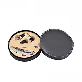 Juego de Regalo de Sacacorchos de Vino de Acero Inoxidable WXL125 al por Mayor, Kits en Caja Redonda de Cuero, Herramienta Vertedora y Tapón, 4 Piezas, Botella Roja - Product Image 4