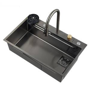 Fregadero de cocina doméstico de acero inoxidable 304 engrosado, integrado, extensible y oculto, con función de lluvia. - Product Image 3