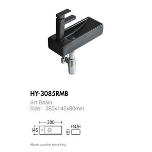 Nouveauté Noir <span class=keywords><strong>Lave</strong></span>-mains Salle de bain Céramique Rectangulaire Petit évier mural suspendu Lavabo - Product Image 4