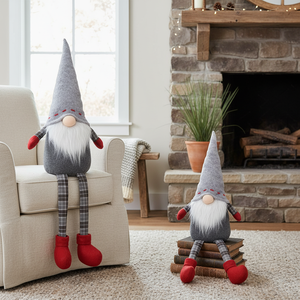 Gnomos de Fieltro Gris Ceniza con Detalles Rojos, Botas Grandes, Decoración Navideña para Árbol de Navidad, Bajo MOQ - Product Image 3