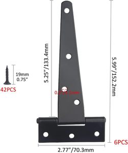บานพับเหล็กแบบ T-Strap สำหรับประตูโรงนาและโรงเก็บของ ทนทานต่อการเกิดสนิม สีดำ ขนาด 5 นิ้ว สำหรับประตูโรงนาและช่องระบายอากาศ - Product Image 5