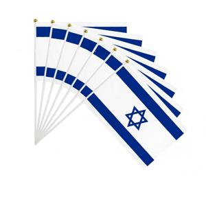 Drapeau israélien à agiter à la main en gros, personnalisé, en nylon, mini drapeau national sur bâton, imprimé en sérigraphie, couleur personnalisée, pour événement promotionnel - Product Image 1
