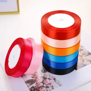 2.5Cm Rộng Bán Buôn Hộp Quà Tặng Đóng Gói Đảng Wedding Kỳ Nghỉ Trang Trí Đa-Màu Sắc Polyester Rắn Màu Satin Ribbon