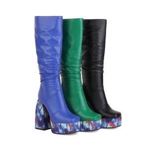 Bottes hautes sexy à talons hauts pour femme, imprimé multicolore, plateforme, chaussures tendance pour femme, automne-hiver, grande taille 43, fermeture éclair latérale - Product Image 6