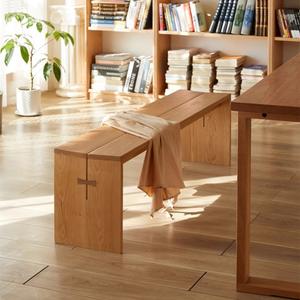 Banco largo de madera maciza de cerezo y roble rojo, muebles duraderos para comedor - Product Image 1
