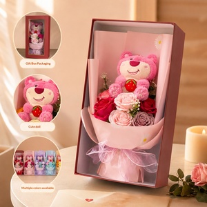 Caja de Regalo con Ramo de Flores de Jabón en Forma de Oso para el Día de San Valentín, Rosa de Imitación, Regalo de Flores Artificiales para el Día de San Valentín - Product Image 6