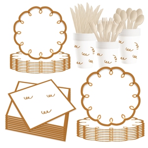 DAMAI Kaki - Decoración de Encaje Ondulado para Fiestas, Juego de Vajilla Desechable, Platos de Papel, Vasos de Papel, Artículos para Fiestas - Product Image 2