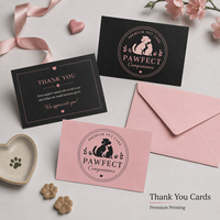 Carte de remerciement personnalisée pour les soins des animaux de compagnie, en carton foncé avec motif rose sur le thème des animaux, pour les inserts de remerciement des petites entreprises