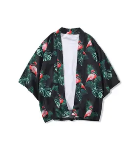 Tropische Flamingo Print Open Voorzijde Kimono Vest Gedrukt Shirts Mannen