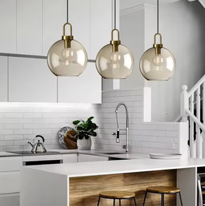 Luminaire suspendu en verre au design moderne et élégant, luminaire suspendu moderne en verre <span class=keywords><strong>cognac</strong></span> doré réglable pour l'intérieur - Product Image 4