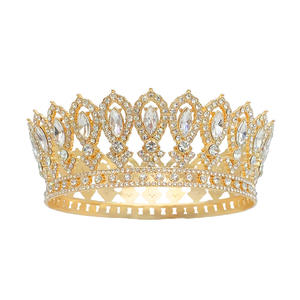 Couronne d'or haut de gamme Simple multicolore ronde complète beauté Pageant couronne casque pour les mariées d'anniversaire - Product Image 5