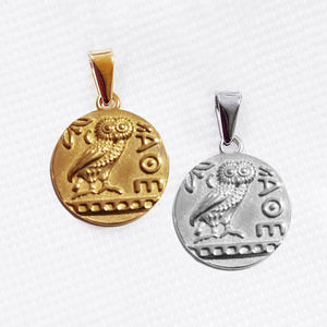 Colgante Vintage Chapado en oro de 18k, rosa, flor, León, búho, Atenea, diosa, moneda romana, griega, Zeus espartano, gratis - Product Image 1