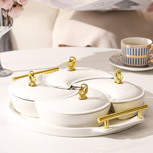 Plat à collation et assiette à fruits moderne de style crème luxe léger pour salon, avec verre lune et assiette décorative pour la maison - Product Image 2