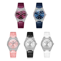 Montre pour femme classique avec boucle rose, cadran en diamant, mouvement à quartz, luminescente, affichage de la date, bracelet en céramique, verre en cristal, aiguille
