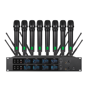 Ensemble de microphones de karaoké portatifs dynamiques en métal BD-68 8 canaux, portée de 60 à 80 mètres, affichage numérique, suppression du bruit pour les performances sur scène - Product Image 1