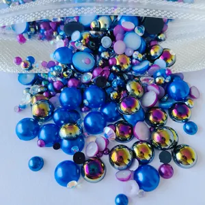 Factory Direct Sale 500g Mixed Size Half Pearls And Resin Rhinestones For Nail Art Bag Tumblers