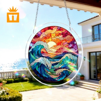 Nuevo Adorno Circular Acrílico para Colgar en Ventanas, con Luz, Escena de Río al Atardecer, Decoración Europea para Jardín Exterior