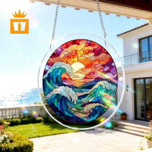 Ornamen Gantung Jendela Akrilik Baru, Penangkap Cahaya, Bentuk Lingkaran, Pemandangan Sungai Bercahaya Bulan Warna-warni, Dekorasi Taman Luar Ruangan Eropa - Product Image 2
