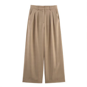 ZATRHMBM primavera e autunno 2025 <span class=keywords><strong>donna</strong></span> nuova moda <span class=keywords><strong>pantaloni</strong></span> a pieghe a righe stile retrò con tasca laterale a vita alta <span class=keywords><strong>pantaloni</strong></span> da <span class=keywords><strong>donna</strong></span> - Product Image 1