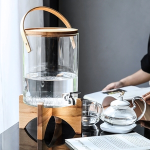 Distributeur <span class=keywords><strong>de</strong></span> boissons en verre très populaire avec support et poignée en bois, grande capacité, avec robinet pour brassage <span class=keywords><strong>maison</strong></span> - Product Image 3