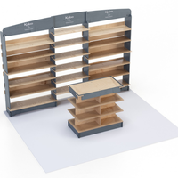 Étagère de présentation de vêtements en bois robuste personnalisable, étagères réglables, 290x204,6 cm, logo personnalisé, couleur personnalisée, magasins de détail, marque Esposit