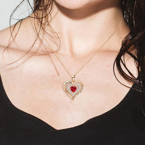 Collar de Plata de Ley 925 con Baño de Oro Rosa y Granate Simulado, Piedra de Nacimiento de Enero, con Corazón y Circonitas Blancas, Joyería Fina para Mujer - Product Image 5