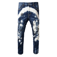 Pantalon droit en denim déchiré style vintage américain, motif 3D, respirant, taille mi-haute, extensible, pour jeunes hommes, tricoté, délavé