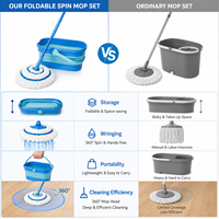 Kit de Mopa Giratoria de Microfibra Ligera con Mango de Plástico y Cubo Plegable para Limpieza de Pisos Húmedos