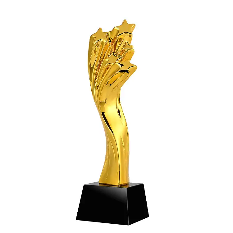 Customized Design Available Shiny Gold Color Trophy Four Stars Shaped Winner Trophy Metal Resin Trophy